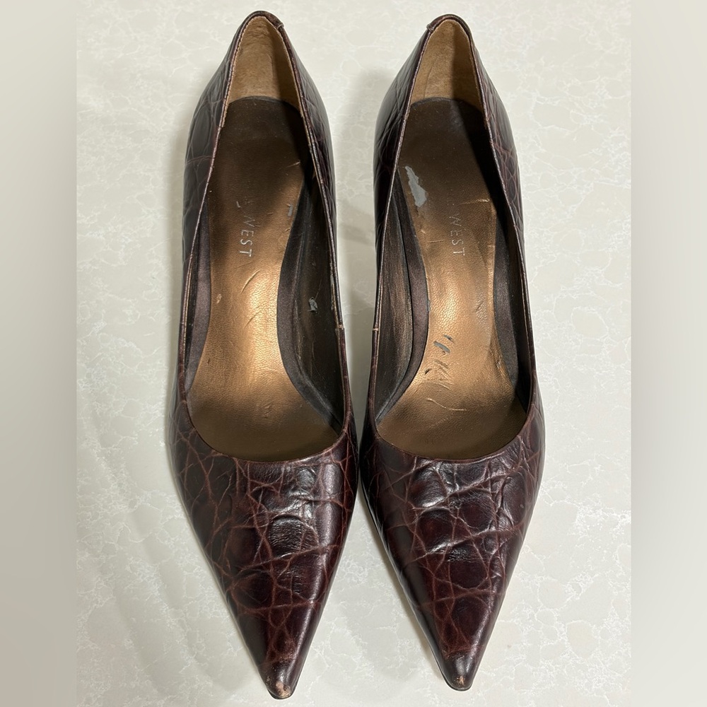 Nine West Women's Croc-Embossed Heels in Deep Brown